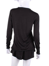 Load image into Gallery viewer, This top is soooo gorgeous!    It’s called the Long Sleeve Very Vee Tee - because as you can see - the Vee is - well you know - VERY VEE!  This top is seductive in a sweet way!  You feel nearly naked in it.  So go ahead - hit that ace!  Flattering and free - that’s what this top is.
