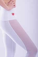 Load image into Gallery viewer, Brushed White with White Mesh Trim Lengthening Leggings - I LOVE MY DOUBLES PARTNER!!!
