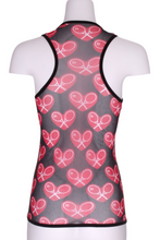 Load image into Gallery viewer, Black Vee Tank with Heart Mesh Back - I LOVE MY DOUBLES PARTNER!!!

