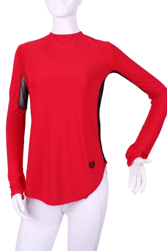 Longer Bright Red + Black Mesh Long Sleeve Crew Tee - I LOVE MY DOUBLES PARTNER!!!