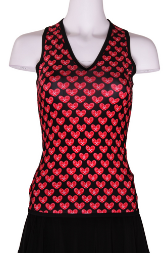 Limited Edition Mini Heart on Black Vee Tank Straight Back - I LOVE MY DOUBLES PARTNER!!!