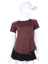 Load image into Gallery viewer, Tie Back Tee Short Sleeve Brown - I LOVE MY DOUBLES PARTNER!!!
