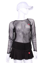 Load image into Gallery viewer, Tie Back Tee Long Sleeve Black Fishnet - I LOVE MY DOUBLES PARTNER!!!
