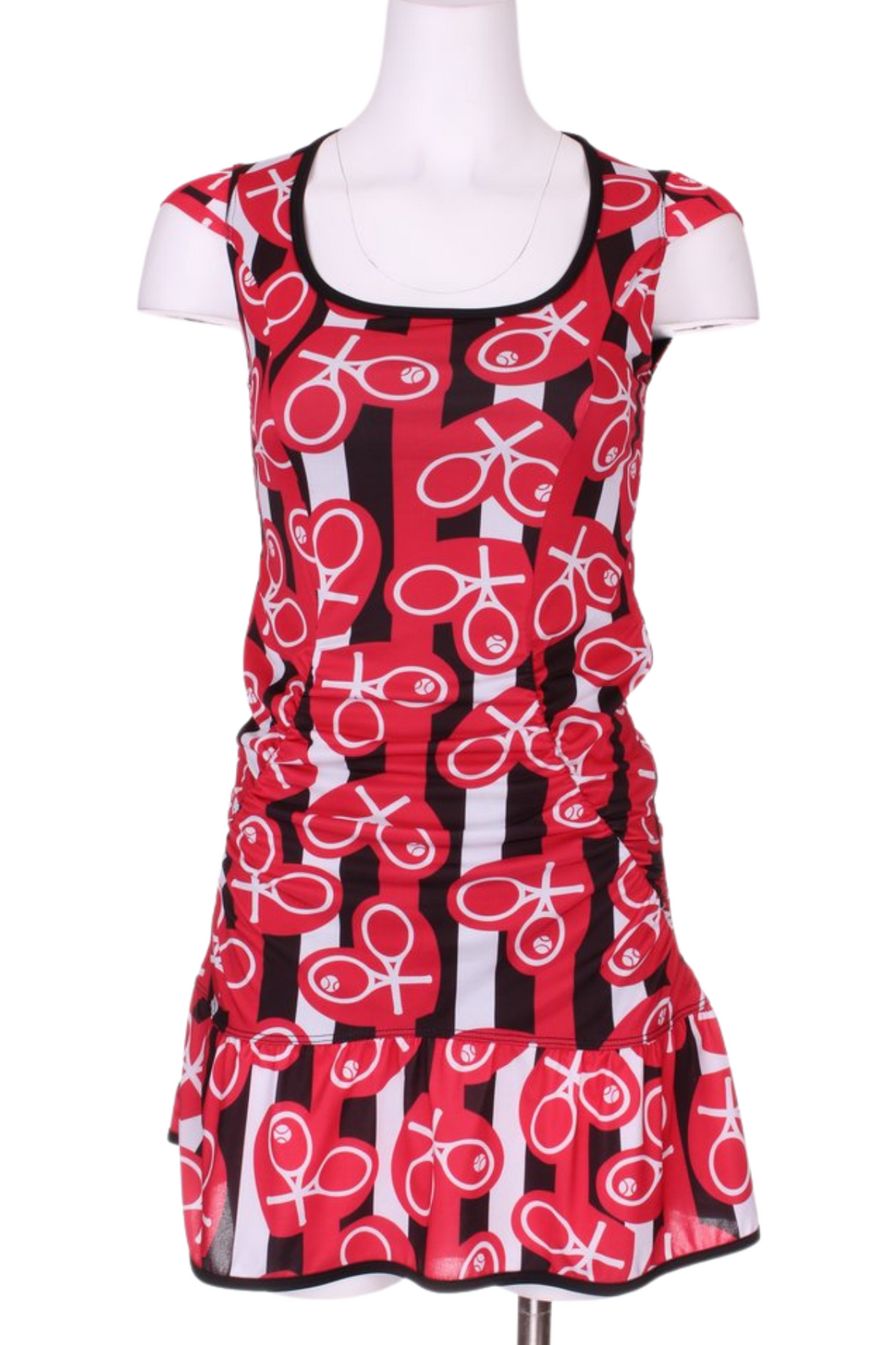 Red Hearts on Black + White Stripes Monroe Tennis Dress - I LOVE MY DOUBLES PARTNER!!!