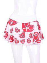 Load image into Gallery viewer, This gorgeous random heart on white LOVE O Skirt has shorties underneath and NO seams on the &quot;O&quot;!  It&#39;s cut like a doughnut to show and move beautifully as you play.
