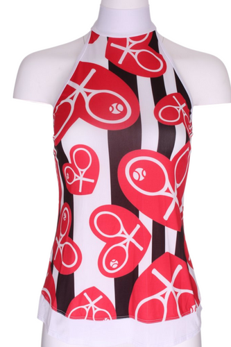Red Random Hearts on Stripes Halter Top - I LOVE MY DOUBLES PARTNER!!!