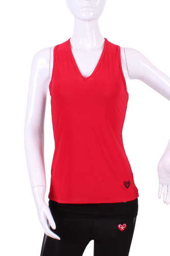 Red Vee Tank with Plain Solid Black Back - I LOVE MY DOUBLES PARTNER!!!