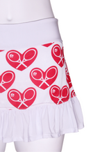 Load image into Gallery viewer, Ruffle Tennis Skirt Mid Heart on White - I LOVE MY DOUBLES PARTNER!!!
