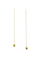 Load image into Gallery viewer, Our Tennis Ball + Chain Drop Solid Gold Drop Earrings are feminine, luxurious and gorgeous! Hand cast, polished and set in Downtown Los Angeles, California by experienced jewelers.  Exclusive design from Adeline of Love Love Tennis
