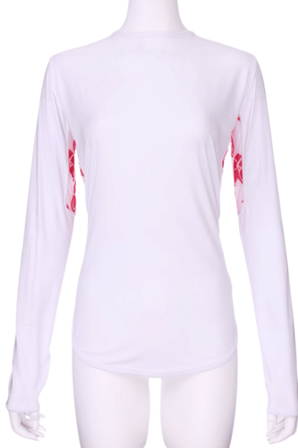 White Long Sleeve Crew Tee with Heart Mesh - I LOVE MY DOUBLES PARTNER!!!