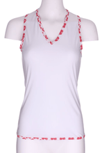 Load image into Gallery viewer, White Vee Tank with Red Heart Trim - I LOVE MY DOUBLES PARTNER!!!
