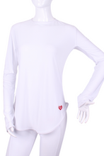 Load image into Gallery viewer, Longer White + White Mesh Long Sleeve Crew Tee - I LOVE MY DOUBLES PARTNER!!!
