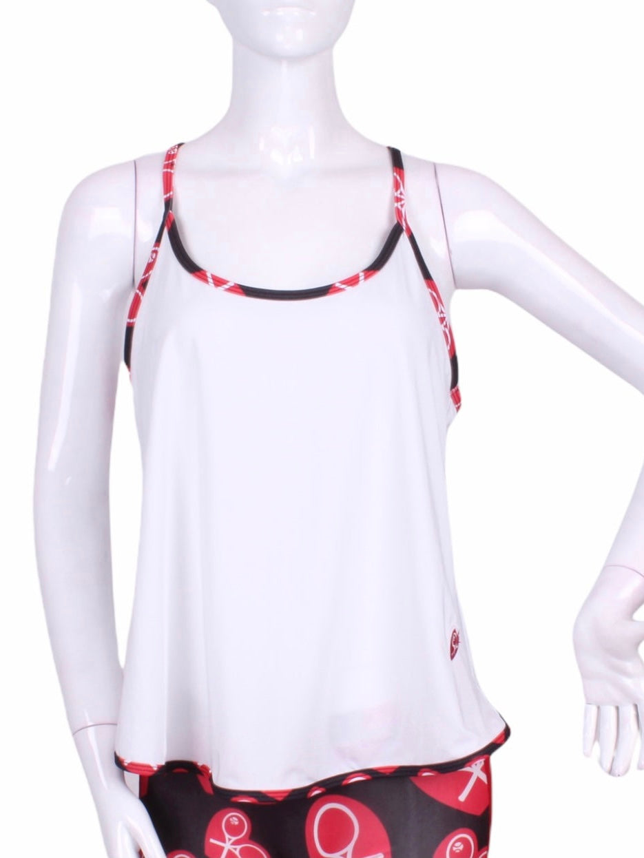 Off White + Heart Binding Baggy Tank Tennis Top - I LOVE MY DOUBLES PARTNER!!!