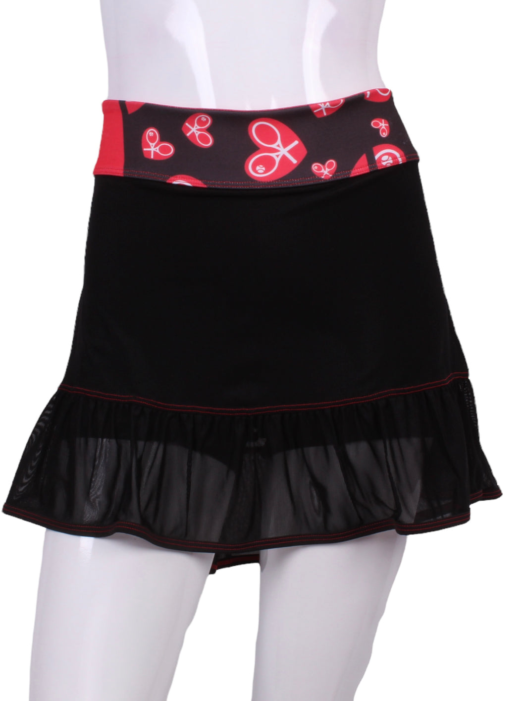 Black Mesh Ruffle Skirt Heart Waistband - I LOVE MY DOUBLES PARTNER!!!