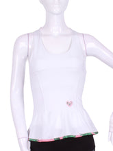 Load image into Gallery viewer, White Ruffle Tank Tennis Top with Pink and Green Trim - I LOVE MY DOUBLES PARTNER!!!
