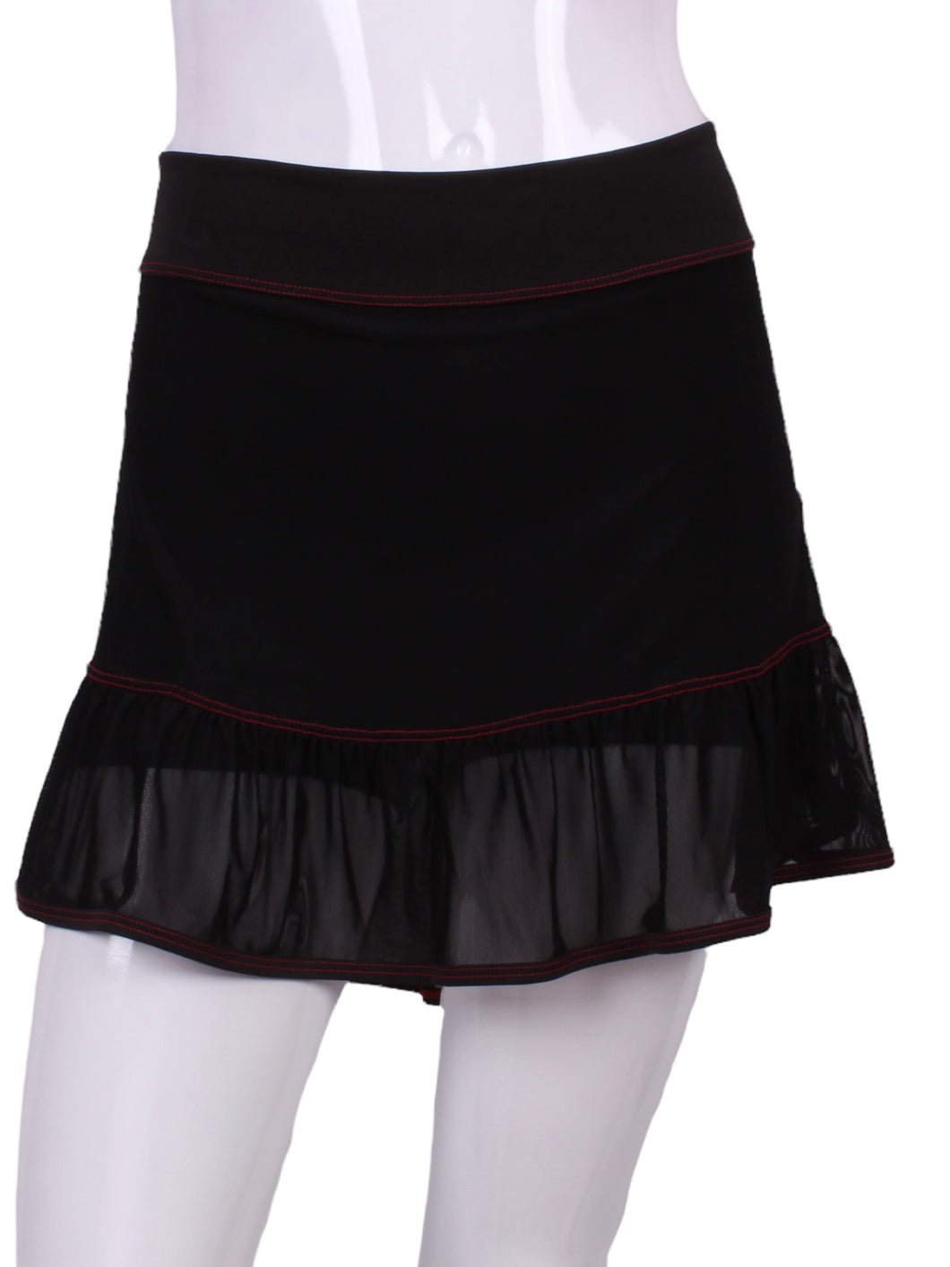 Black Mesh Ruffle Skirt Red Stitching - I LOVE MY DOUBLES PARTNER!!!
