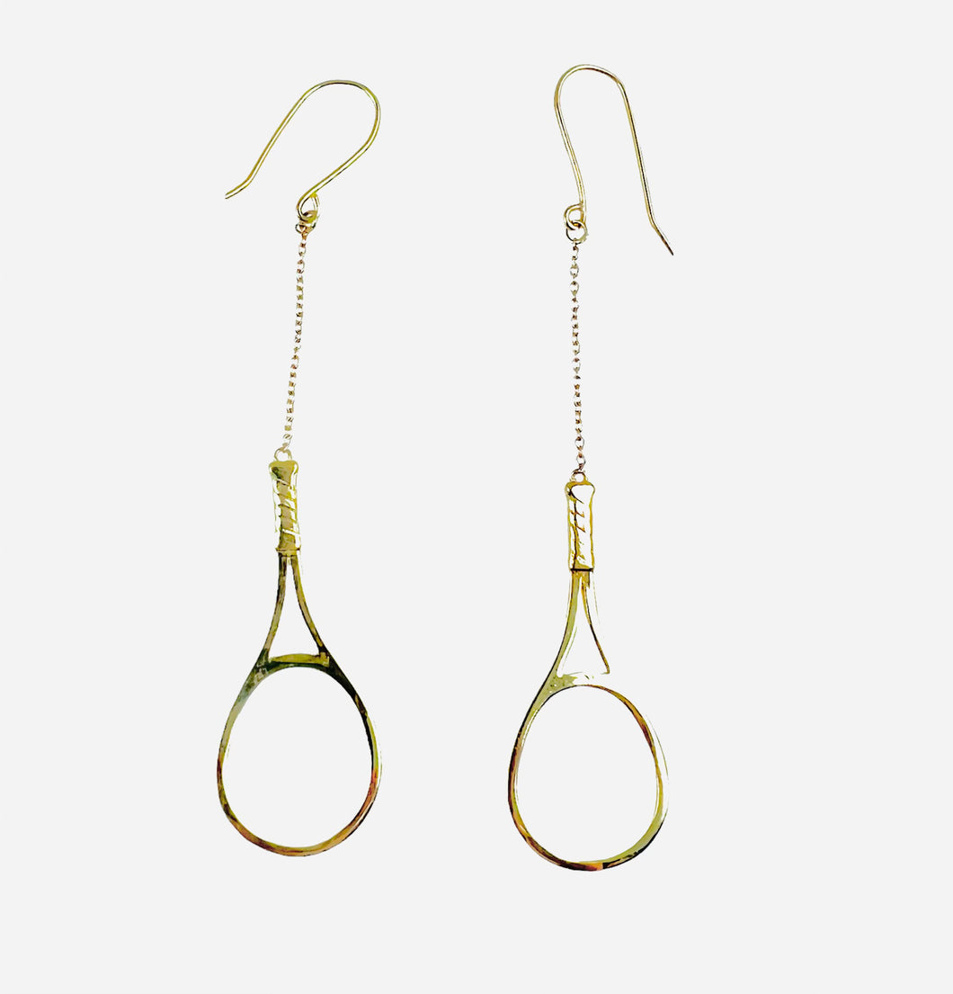 1” Tennis Racket Solid Gold Earrings - I LOVE MY DOUBLES PARTNER!!!