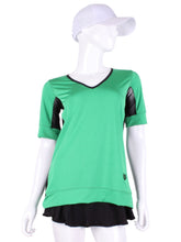 Load image into Gallery viewer, Green Baggy Vee Tee. The very comfortable Baggy Vee Tee is so cool and easy to wear.  The sides are cool airy mesh to allow for &quot;flow&quot; whilst you play!  For the lady that likes a little room when she plays - this top is a little longer too.
